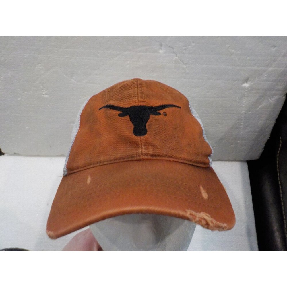 Longhorn Distressed Trucker Hat Embroidered Logo Mascot Adjustable Cap Rust